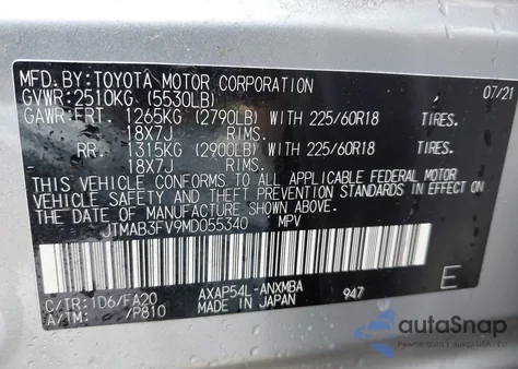 2021 Toyota Rav4 Prime Se from USA, damaged, VIN JTMAB3FV9MD055340